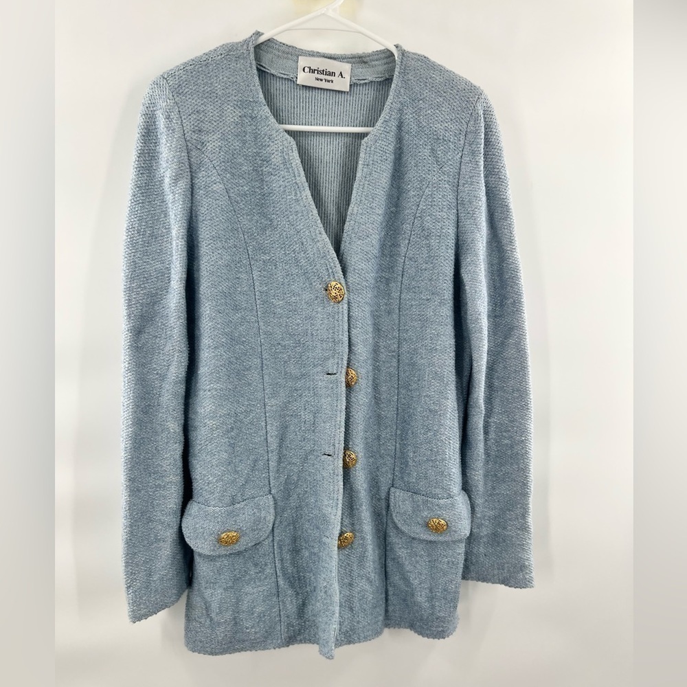Christian A. Blue sweater jacket cardigan button front size M